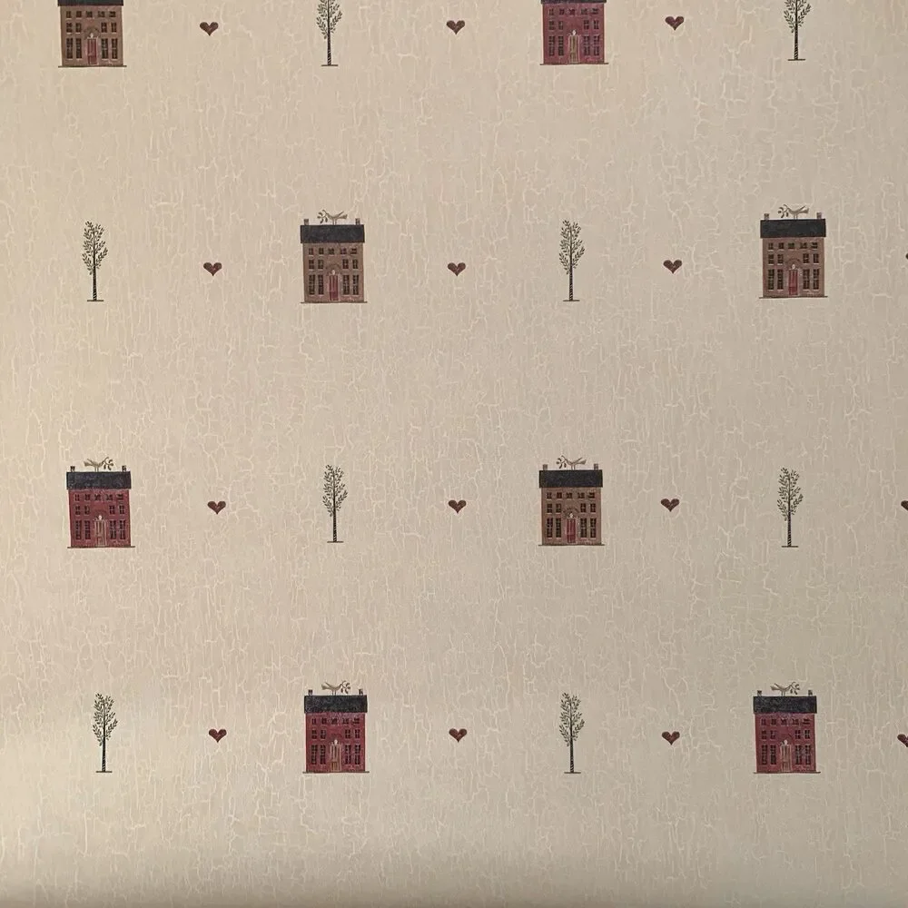 Folk art Wallpaper Primitive Country Barn House By International H3143